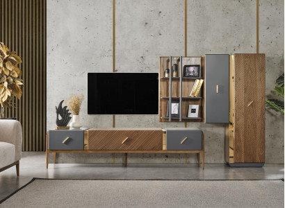 Wohnwand TV-Ständer Bücherregal Hangeschrank Schrank Moderne neu