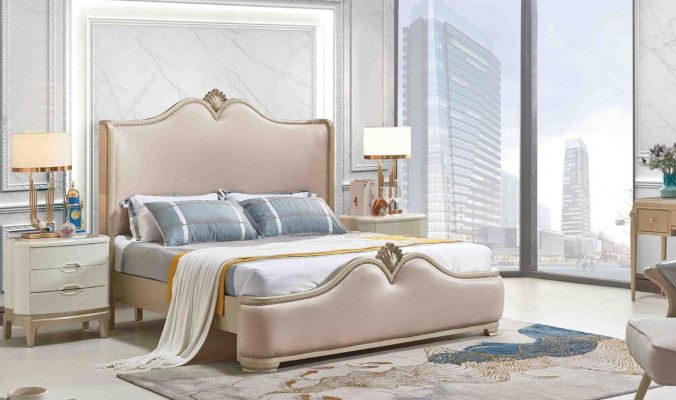 Bettgestell Betten Doppel Bettrahmen Beige Bett Möbel Doppelbetten