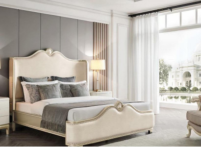 Bett 2x Nachttische 3 tlg. Schlafzimmer Beige Designer Luxus Möbel Betten Holz