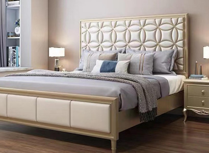 Bett Betten Doppelbett Schlafzimmer Kunstleder Polster Beige Doppelbetten Neu