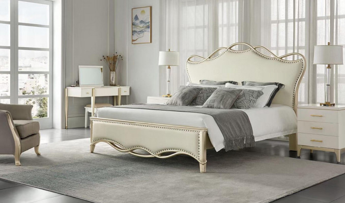 Design Bett Schlafzimmer Betten Textil Luxus Polster Sitz Stoff Beige Möbel Neu