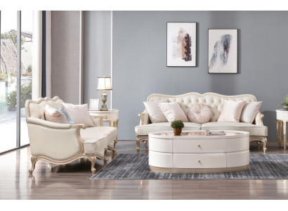 Klassische Chesterfield Couch 3+2 Sitzer Sofa Couchen Möbel Beige