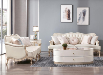 Klassische Chesterfield Couch 3+2 Sitzer Sofa Couchen Möbel Beige