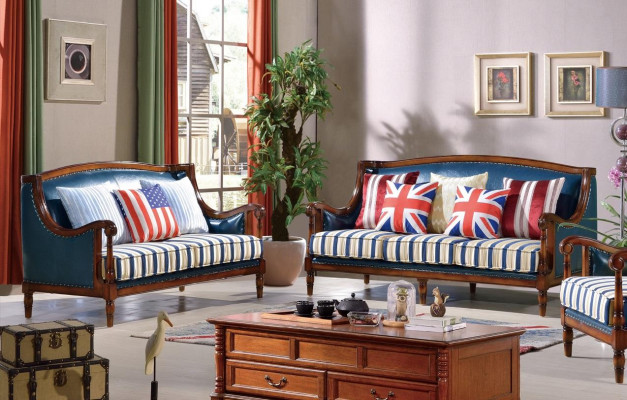 Blau-Braune Sofagarnitur 3+2 Sitzer Ledersofas Luxus Couchen Wohnzimmer Garnitur 