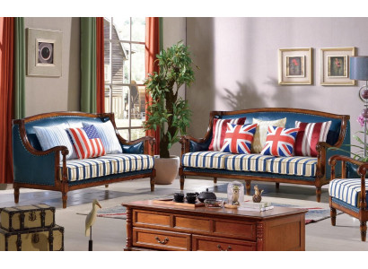 Blau-Braune Sofagarnitur 3+2 Sitzer Ledersofas Luxus Couchen Wohnzimmer Garnitur 