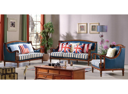 Amerikanische Sofagarnitur Ledersofa Couch Polster 321 Sitzer Holz Empire Möbel