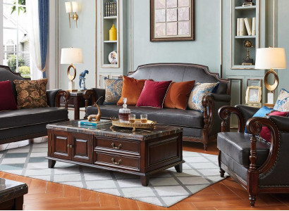 Luxus Möbel Sofagarnitur Couch Sofa 3 2 1 Sitzer Wohnzimmer Holz 3tlg.