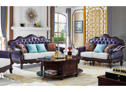 Ledersofa Chesterfield Lila Couch Klassische Sofagarnitur Couchen Set