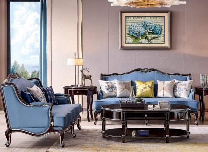 Klassische Chesterfield Couch 3+2 Sitzer Sofa Couchen Blaue Sofas