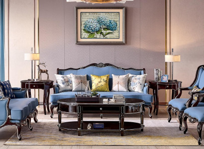 Luxus Klassische Chesterfield Polster Sofagarnitur 3+2+1+1 Sitzer Blau Schwarz