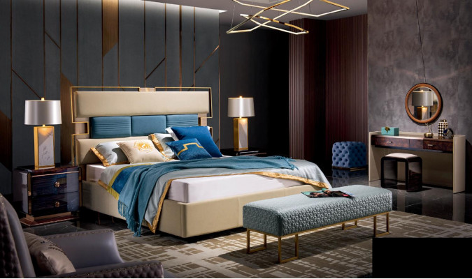 Bett Nachttisch Schminktisch 6 tlg.Schlafzimmer Design Modern Luxus