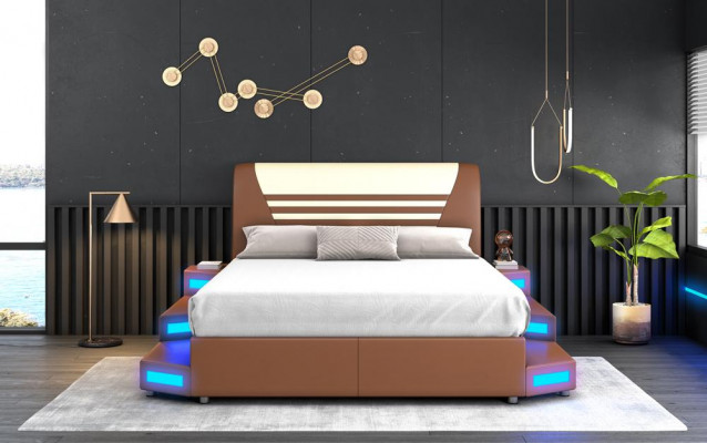 Luxus Led Beleuchtetes Schlafzimmer Bett Lederbett 180x200 Möbel Betten