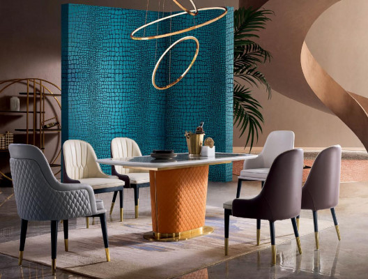 esstisch garnitur designer esszimmer möbel tisch leder stuhl 6x stühle