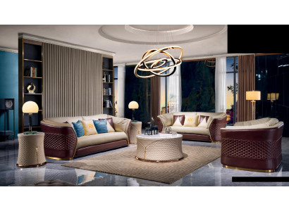 Beige-Braune Ledersofa Couchgarnitur 3+2 Sitzer Set Garnitur Polstersofas 2tlg.