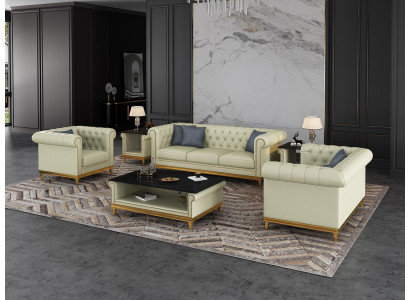 Chesterfield Sofagarnitur Couch Polster Möbel Set 3+2+1 Ledersofa 3tlg
