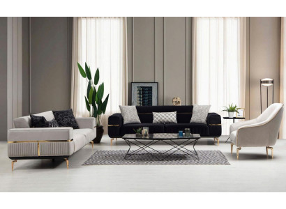 Luxus Sofagarnitur Sofa Polster Gruppe Sofas 3+3+1 Sitzer Sessel 3tlg. Samt Set