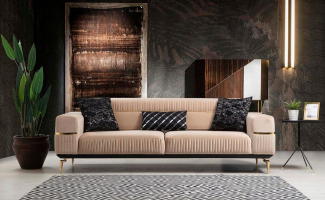 Luxus Sofa Design Dreisitzer Moderne Couch Beige Couchen Möbel Polster Loft Neu