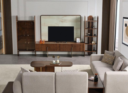 6tlg.Wonzimmer Set von Braun Wohnwand+Couchtisch und Beistelltisch neu