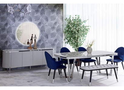 Esszimmer Set Besteht aus Esstisch 4x Stühle Spiegel Anrichte Bank 8tlg