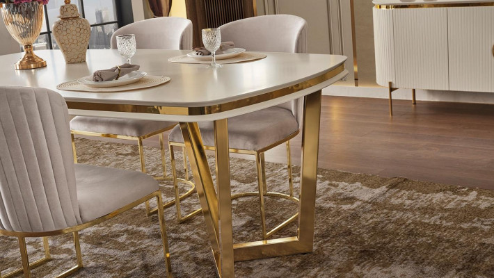 Esszimmer Set Besteht aus Design Esstisch 4x Stühle und Anrichte 7tlg.