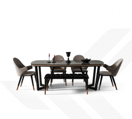 Esszimmer Set Besteht aus Esstisch+4x Stühle Schwarz Farbe 6tlg.