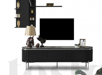  Wohnzimmer Set Besteht aus Schwarz TV Lowboard und Wandschrank 2tlg.