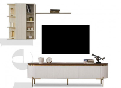 Wohnzimmer Set Besteht ausTV Lowboard und Wandschrank mit Elemente Gold