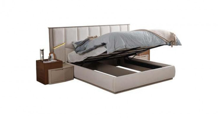 Große Beige Schlafzimmer Garnitur Doppelbett 2x Nachttische Schrank