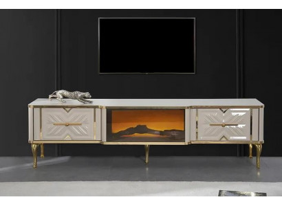 Wohnzimmer Sideboard weiß + gold Kamin Luxus RTV Lowboard Exclusive