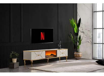 Luxuriöses TV-Sideboard weißgoldfarbenem Rahmen aus MDF Metall Weiß