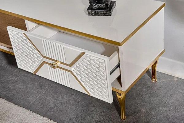 Luxuriöses TV-Sideboard weißgoldfarbenem Rahmen aus MDF Metall Weiß