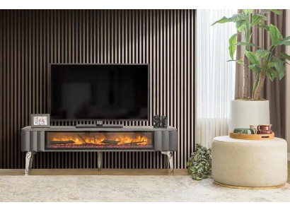 Hochwertiges TV-Sideboard Kamin MDF Metall grau Farbe neu Wohnzimmer