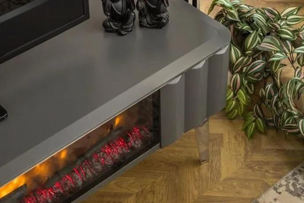 Hochwertiges TV-Sideboard Kamin MDF Metall grau Farbe neu Wohnzimmer