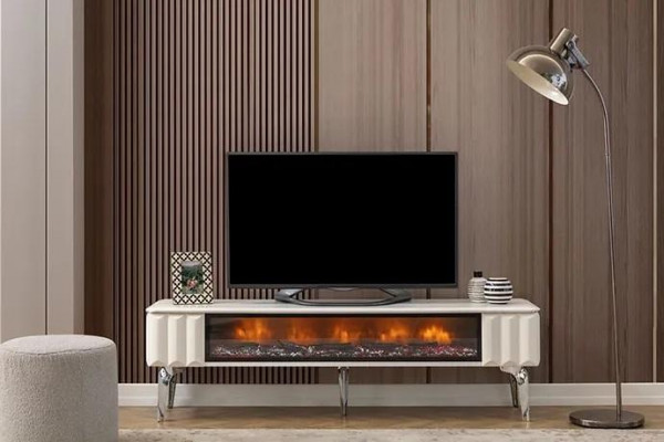  TV-Lowboard weiße Spanplatte Metall-Luxusmöbel Kamin Wohnzimmer neu