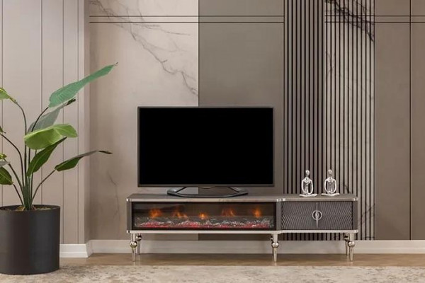 TV-Sideboard Kamin Metall Holz MDF Spanplatte Luxusmöbel neue Weiß RTV