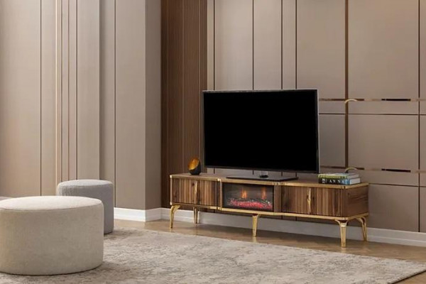  Luxuriöser Kaminsims TV-Tisch Wohnzimmer Lowboard Holz braun Sideboard