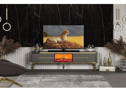  Wohnzimmer TV Lowboard Grau Kamin RTV Sideboard Metall + MDF Exklusiv