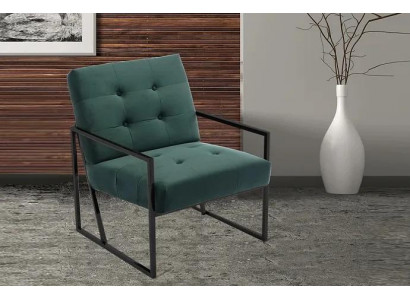  Dunkelgrüner Sessel Wohnzimmer Textil + Metallbeine Luxusmöbel Neu