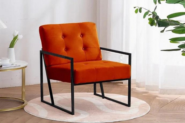  Orange Sessel Wohnzimmer Luxusmöbel Hochwertige Metallbeine Textil Neu