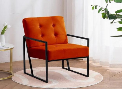  Orange Sessel Wohnzimmer Luxusmöbel Hochwertige Metallbeine Textil Neu
