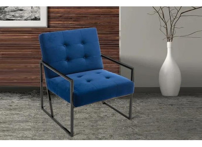  Sessel 1-Sitzer blaue Polsterung Holzgestell Metallbeine luxuriös