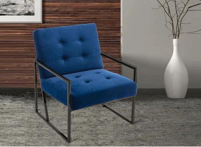  Sessel 1-Sitzer blaue Polsterung Holzgestell Metallbeine luxuriös