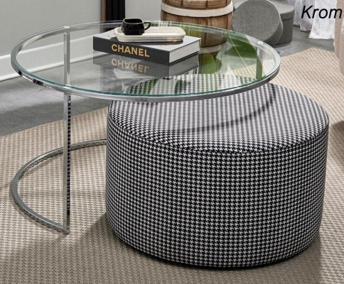  Wohnzimmer-Set Couchtisch Glas und Metall + gepolsterter Sitzhocker
