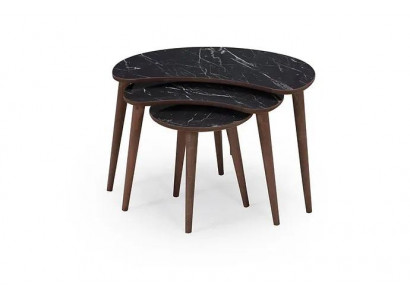  Couchtische 3 x Set aus schwarzem Holz luxuriöses Wohnzimmertisch-Set
