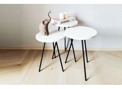  Wohnzimmer Couchtisch Beistelltisch Set 3x Modern Weiß MDF Metallbeine