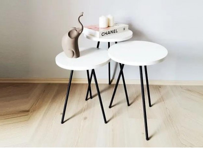  Wohnzimmer Couchtisch Beistelltisch Set 3x Modern Weiß MDF Metallbeine