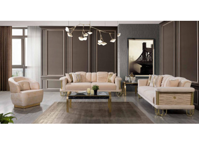  Moderne Beige Sofagarnitur 3+3+1 Sitzer Designer Polstersessel Möbel