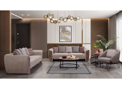  Beige Wohnzimmer Polster Sofagarnitur Dreisitzer Sessel Textil Möbel