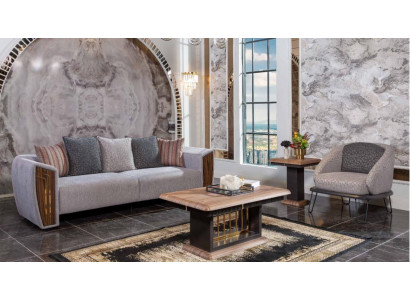  Graue Robuste Sofagarnitur Polster Dreisitzer Textil Sessel Couchgarnitur