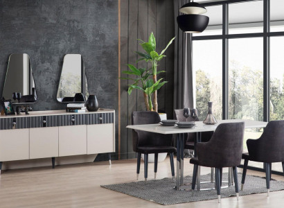  Moderne Essgruppe Rechteckiger Esstisch 6x Stühle Sideboard 2x Spiegel